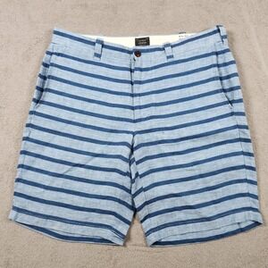 J Crew Stanton Shorts Mens size 32 Blue Striped Baird McNutt Irish Linen 9"
